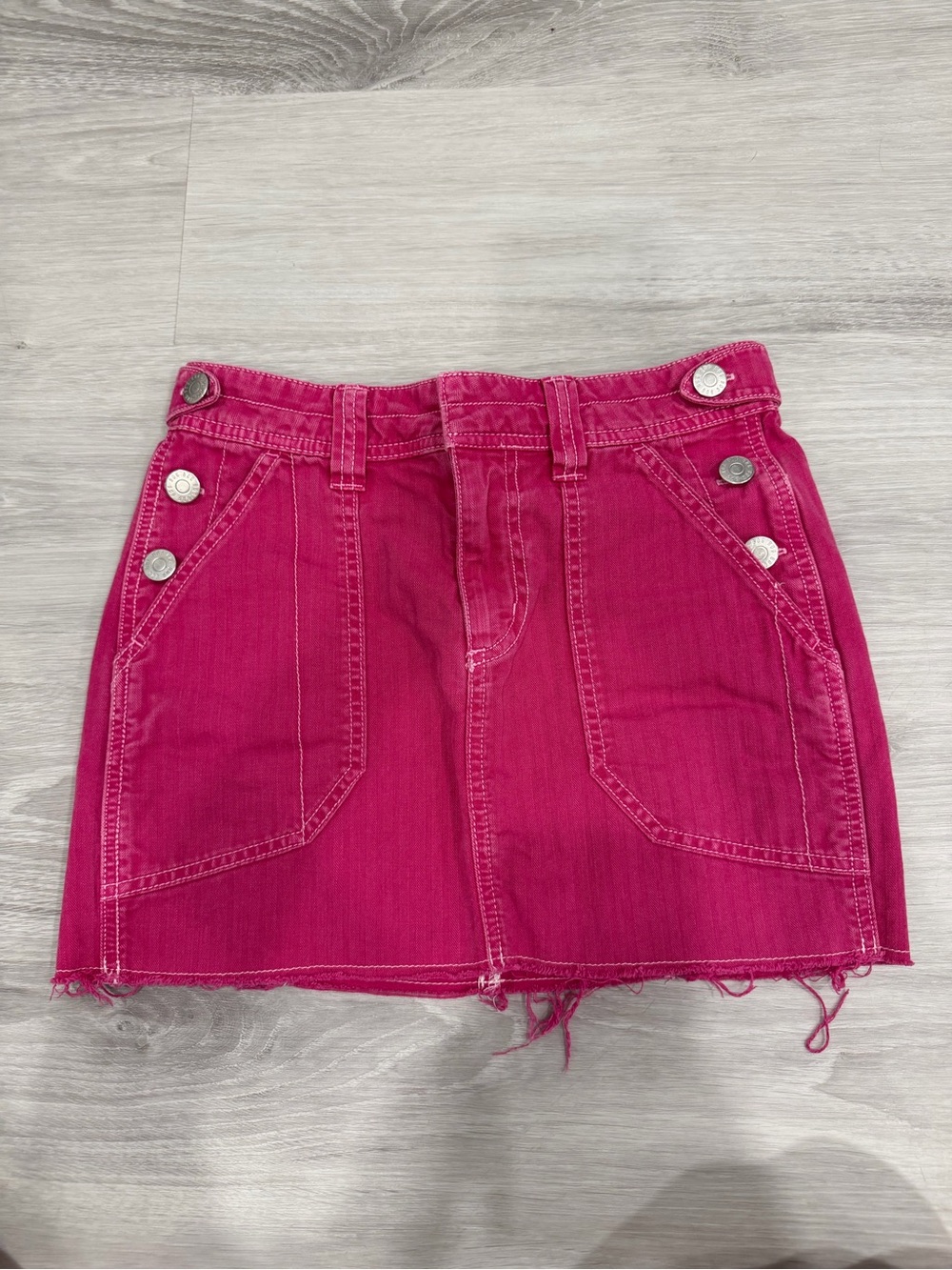 BDG Hot Pink Denim Mini Skirt with Buttons